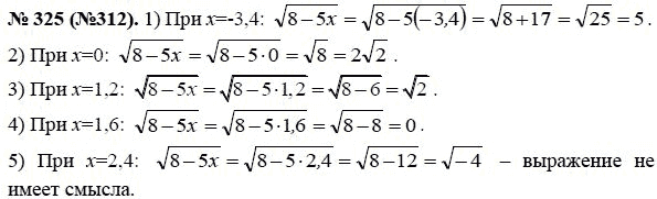 Страница (упражнение) 325 (312) учебника. Ответ на вопрос упражнения 325 (312) ГДЗ решебник по алгебре 8 класс Макарычев, Миндюк, Нешков, Суворова, Зак