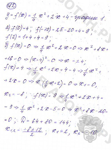 Страница (упражнение) 182 учебника. Ответ на вопрос упражнения 182 ГДЗ решебник по алгебре 9 класс Дорофеев