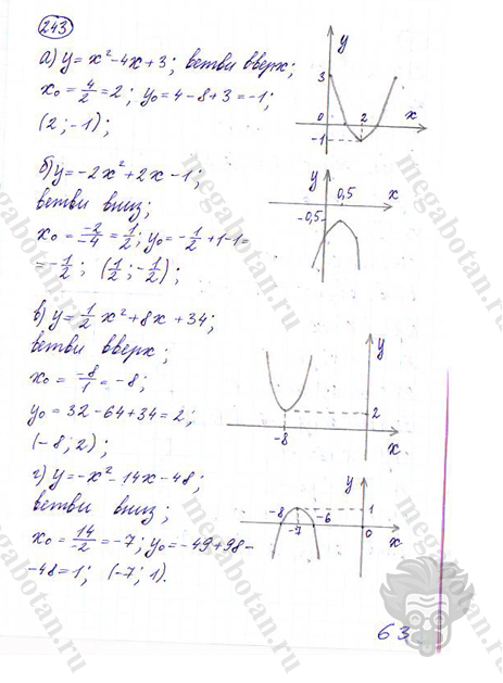 Страница (упражнение) 243 учебника. Ответ на вопрос упражнения 243 ГДЗ решебник по алгебре 9 класс Дорофеев