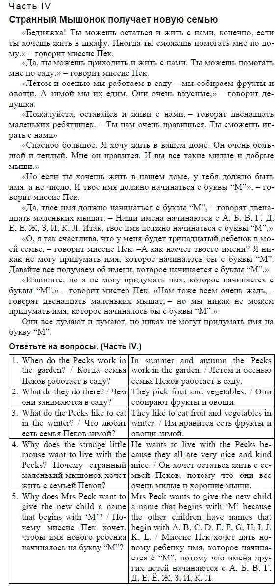 Страница (упражнение) IV учебника. Ответ на вопрос упражнения IV ГДЗ решебник и рабочая тетрадь по английскому языку 3 класс Верещагина, Притыкина