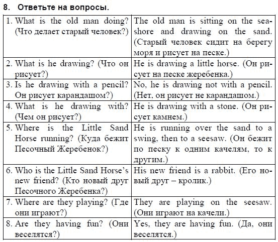 Страница (упражнение) 8 учебника. Ответ на вопрос упражнения 8 ГДЗ решебник и рабочая тетрадь по английскому языку 3 класс Верещагина, Притыкина