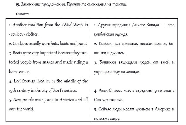 Страница (упражнение) 15 учебника. Ответ на вопрос упражнения 15 ГДЗ решебник и рабочая тетрадь по английскому языку 4 класс Верещагина, Афанасьева