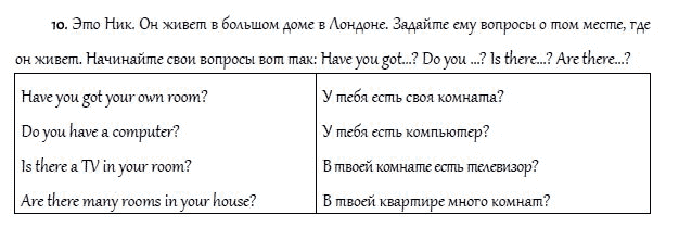 Страница (упражнение) 10 учебника. Ответ на вопрос упражнения 10 ГДЗ решебник и рабочая тетрадь по английскому языку 4 класс Верещагина, Афанасьева