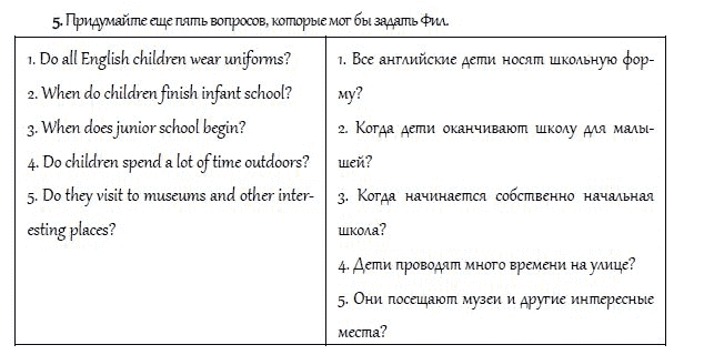 Страница (упражнение) 5 учебника. Ответ на вопрос упражнения 5 ГДЗ решебник и рабочая тетрадь по английскому языку 4 класс Верещагина, Афанасьева