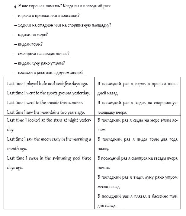 Страница (упражнение) 4 учебника. Ответ на вопрос упражнения 4 ГДЗ решебник и рабочая тетрадь по английскому языку 4 класс Верещагина, Афанасьева