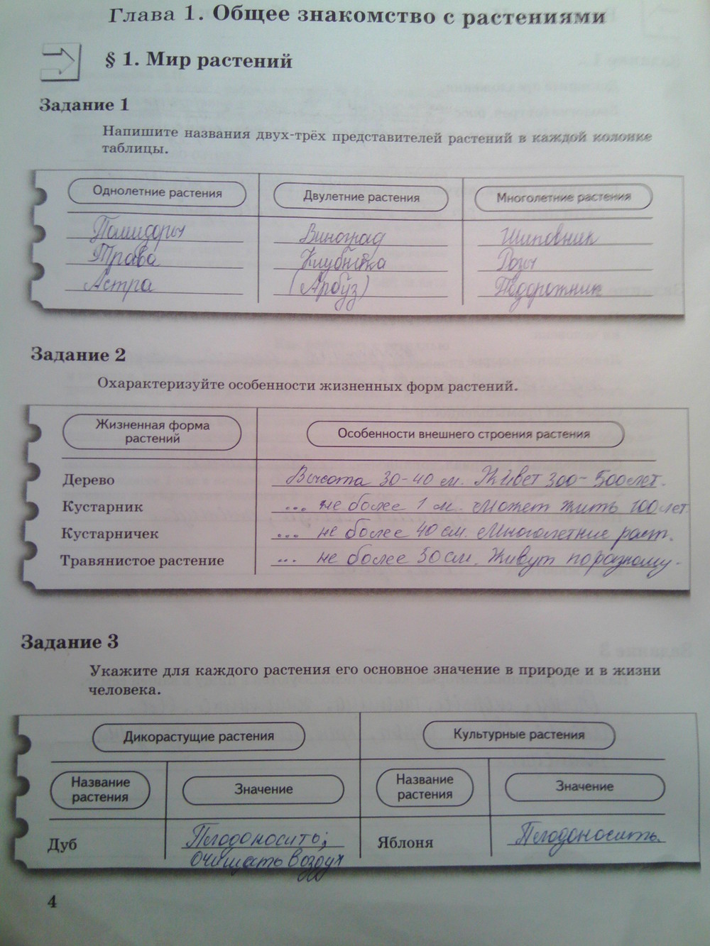 Страница (упражнение) 4 рабочей тетради. Страница 4 ГДЗ рабочая тетрадь по биологии 6 класс Пономарева