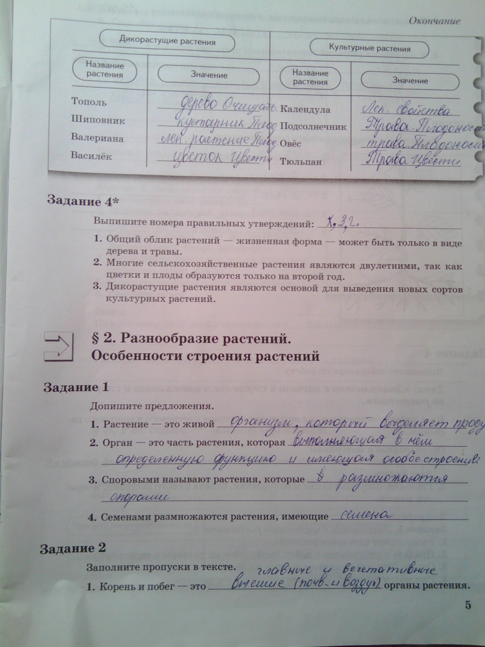 Страница (упражнение) 5 рабочей тетради. Страница 5 ГДЗ рабочая тетрадь по биологии 6 класс Пономарева