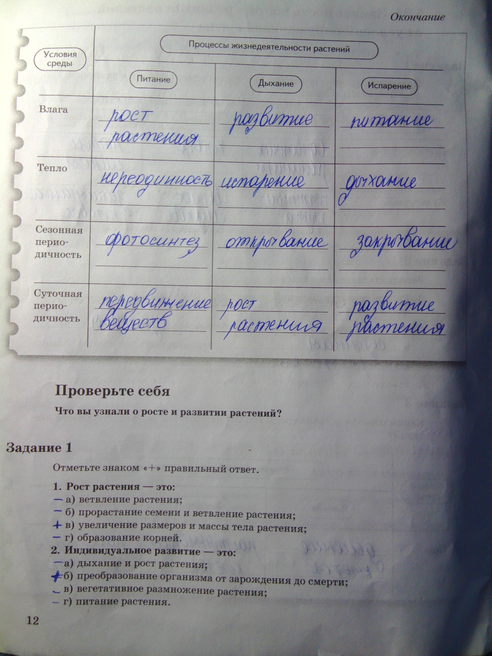 Страница (упражнение) 12 рабочей тетради. Страница 12 ГДЗ рабочая тетрадь по биологии 6 класс Пономарева