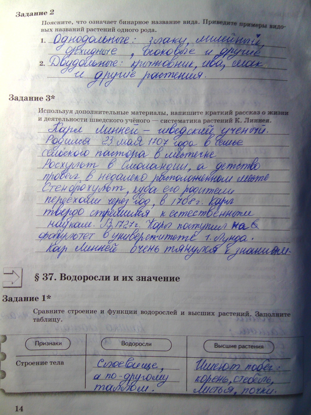 Страница (упражнение) 14 рабочей тетради. Страница 14 ГДЗ рабочая тетрадь по биологии 6 класс Пономарева