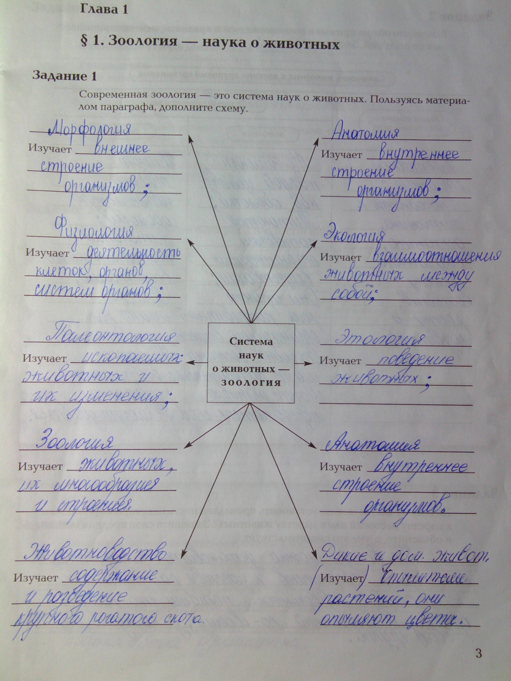 Страница (упражнение) 3 рабочей тетради. Ответ на вопрос упражнения 3 ГДЗ рабочая тетрадь по биологии 7 класс Суматохин, Кучменко