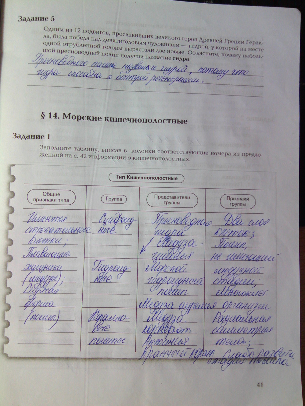 Страница (упражнение) 41 рабочей тетради. Ответ на вопрос упражнения 41 ГДЗ рабочая тетрадь по биологии 7 класс Суматохин, Кучменко