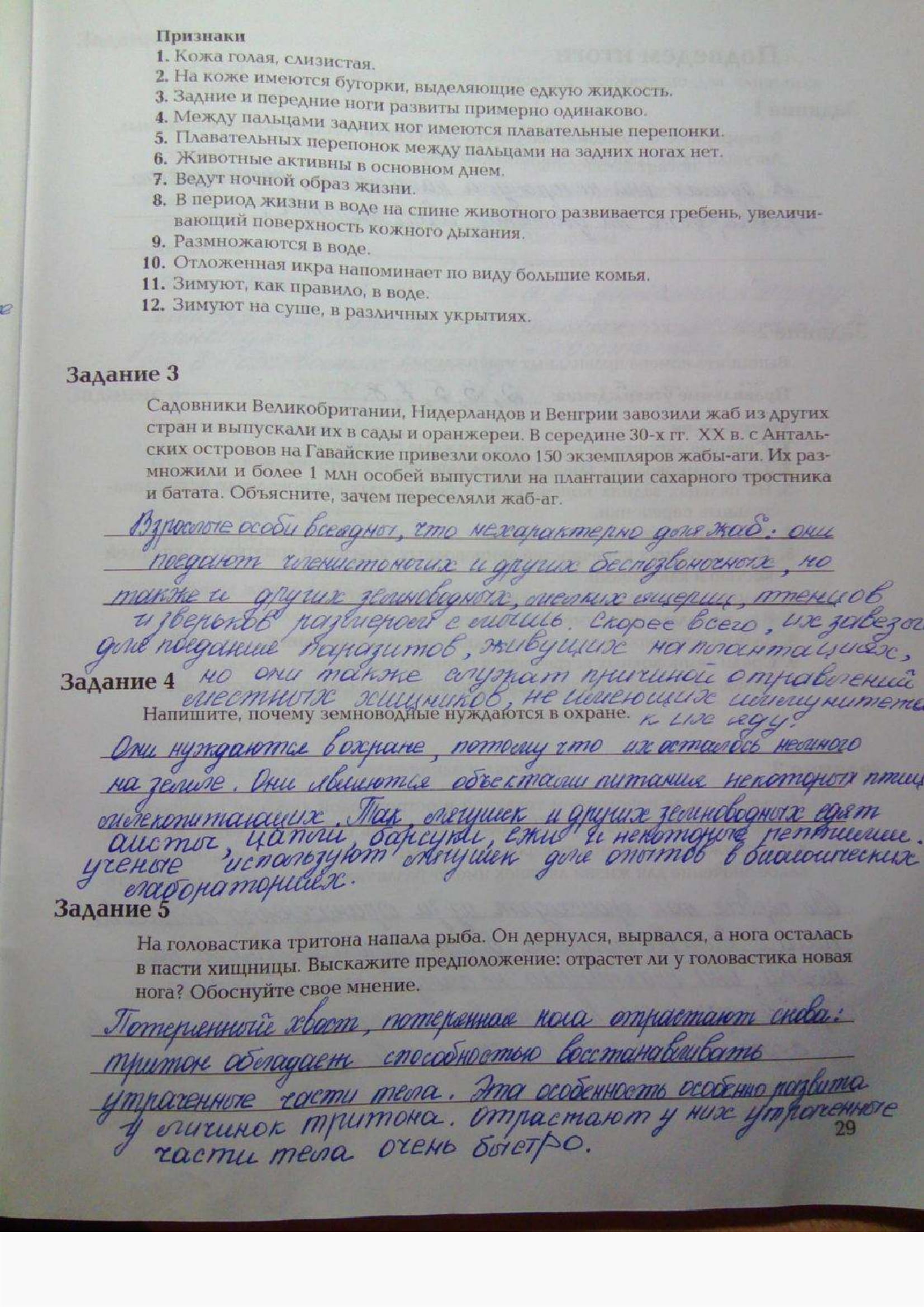 Страница (упражнение) 29 рабочей тетради. Ответ на вопрос упражнения 29 ГДЗ рабочая тетрадь по биологии 7 класс Суматохин, Кучменко