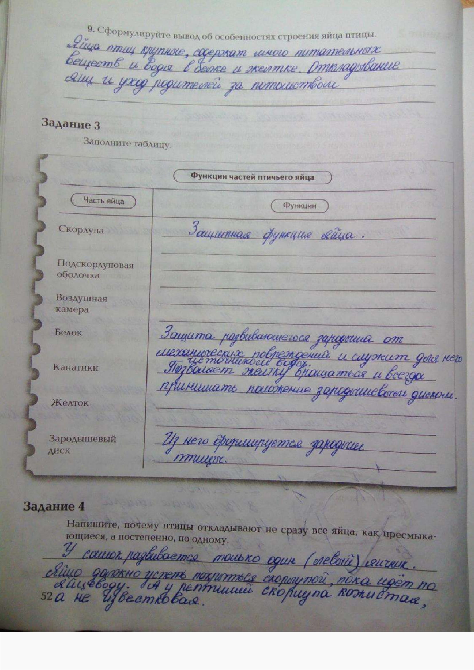 Страница (упражнение) 52 рабочей тетради. Ответ на вопрос упражнения 52 ГДЗ рабочая тетрадь по биологии 7 класс Суматохин, Кучменко