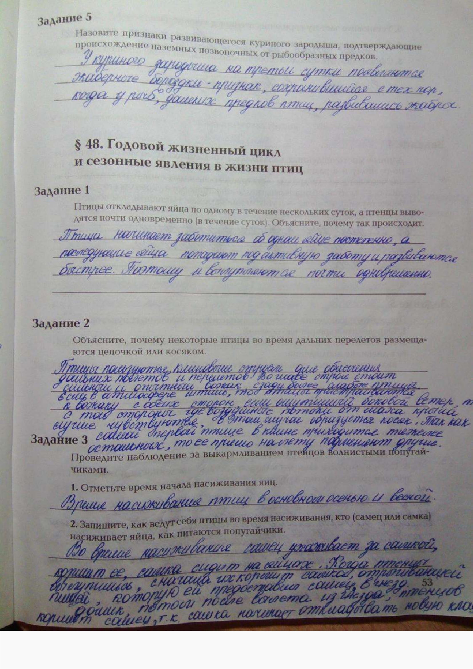 Страница (упражнение) 53 рабочей тетради. Ответ на вопрос упражнения 53 ГДЗ рабочая тетрадь по биологии 7 класс Суматохин, Кучменко