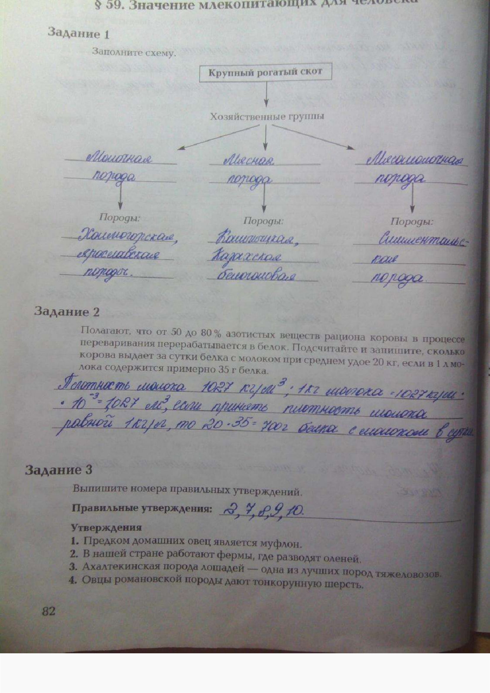 Страница (упражнение) 82 рабочей тетради. Ответ на вопрос упражнения 82 ГДЗ рабочая тетрадь по биологии 7 класс Суматохин, Кучменко