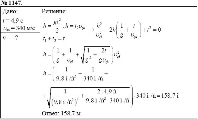 Страница (упражнение) 1147 рабочей тетради. Ответ на вопрос упражнения 1147 ГДЗ сборник задач по физике 7-9 класс Перышкин