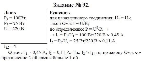 Страница (упражнение) 92 учебника. Ответ на вопрос упражнения 92 ГДЗ решебник по физике 9 класс Громов, Родина
