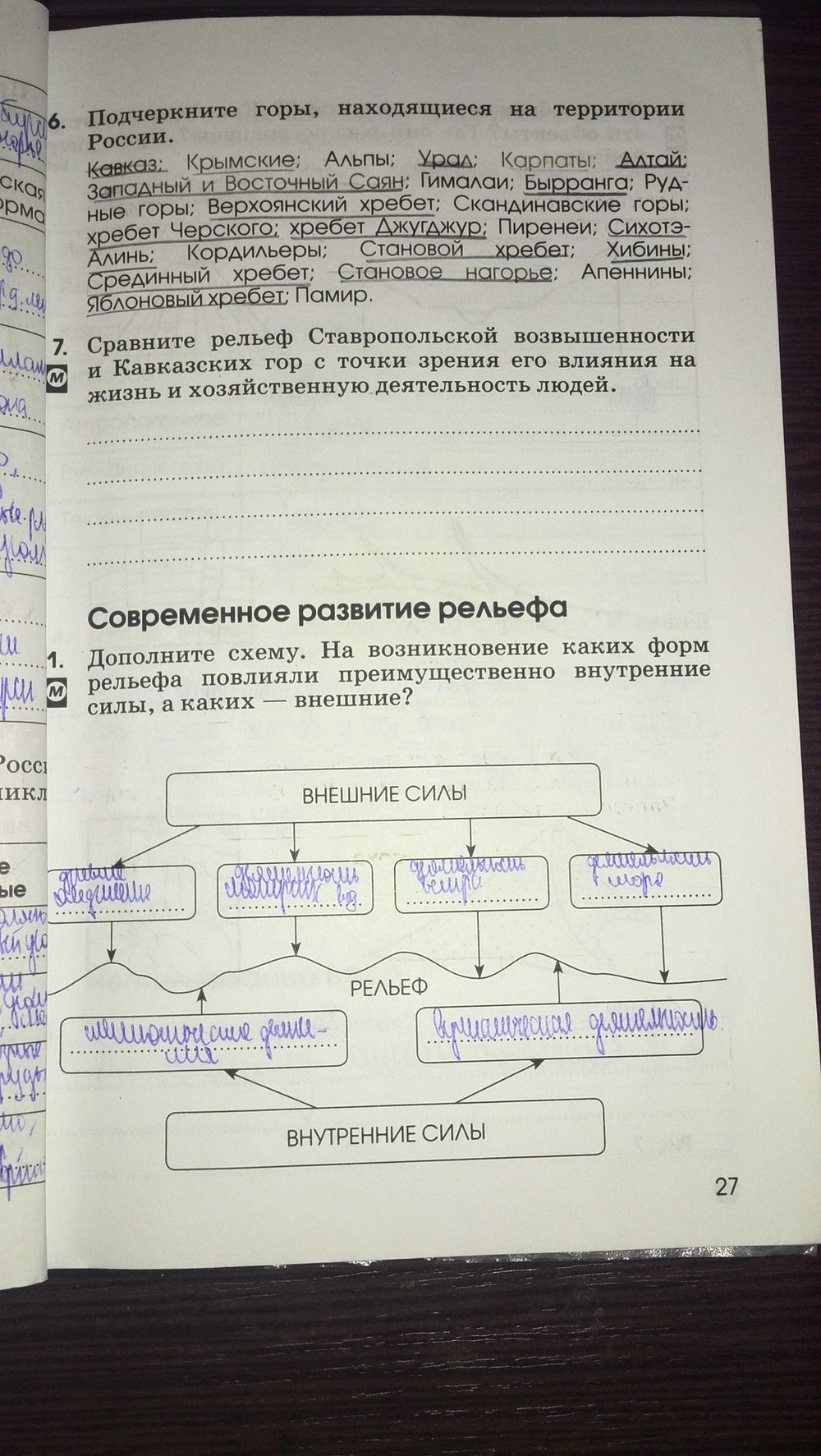 Страница (упражнение) 27 рабочей тетради. Страница 27 ГДЗ рабочая тетрадь по географии 8 класс Ким, Марченко, Низовцева