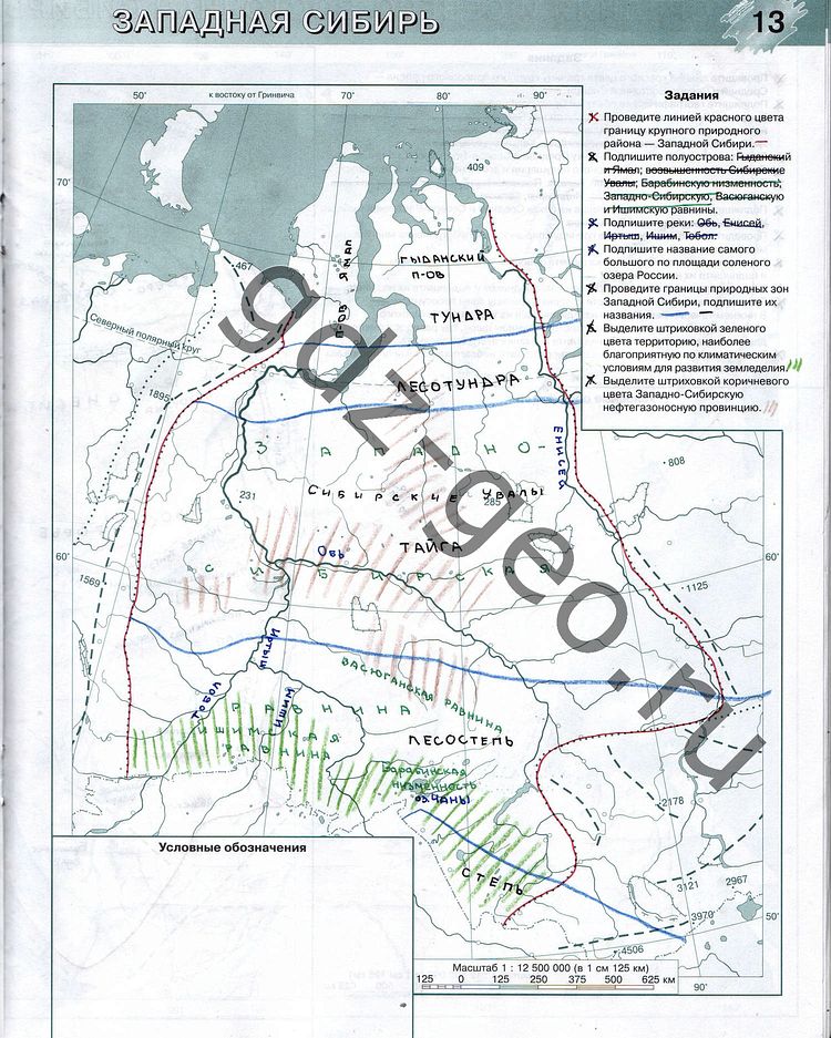 Страница (упражнение) Западная Сибирь рабочей тетради. Страница Западная Сибирь ГДЗ контурные карты по географии 8 класс Раковская