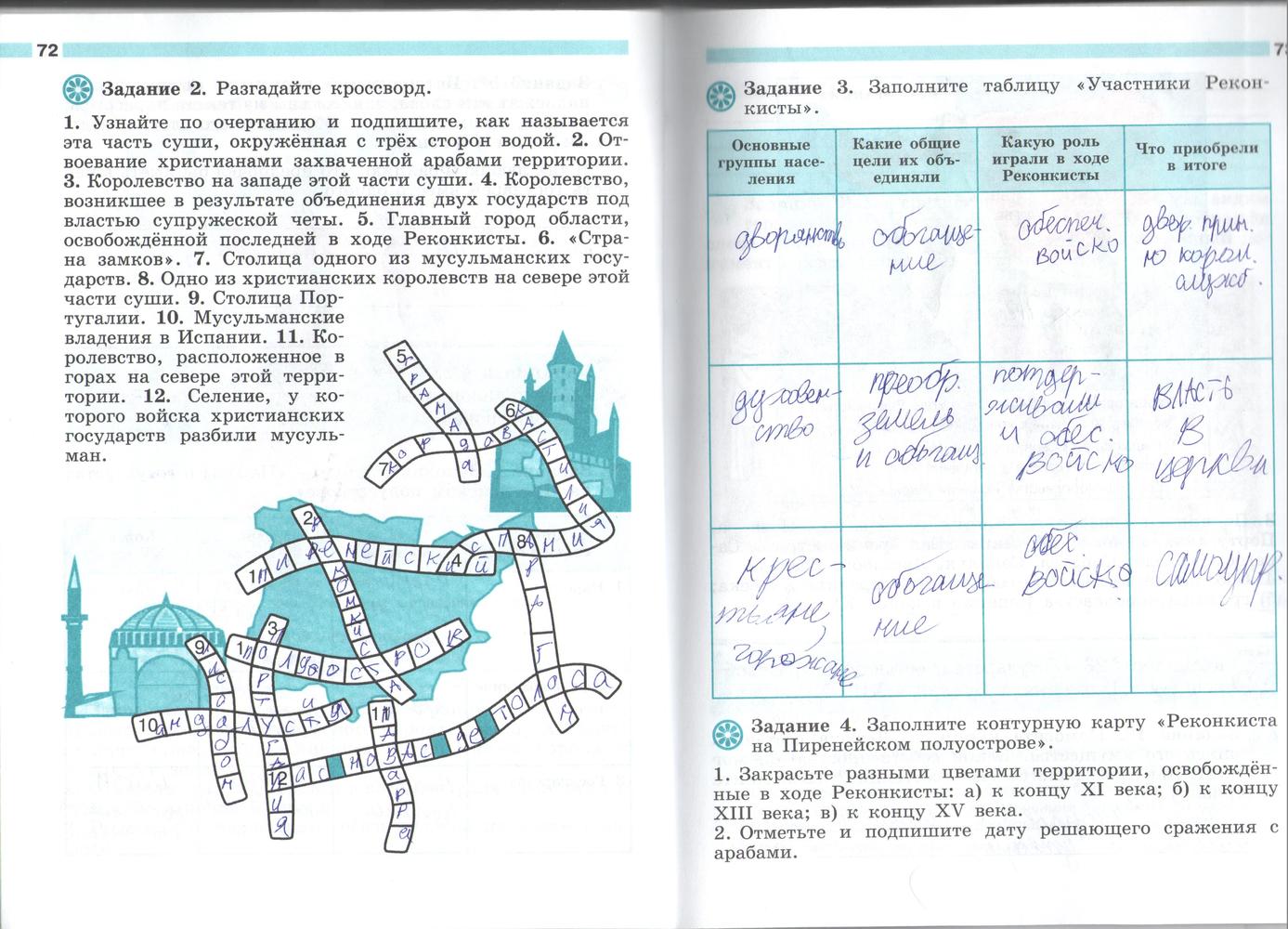 Страница (упражнение) 72-73 рабочей тетради. Страница 72-73 ГДЗ рабочая тетрадь по истории 6 класс Крючкова