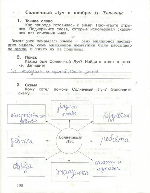 Страница (упражнение) 103 рабочей тетради. Страница 103 ГДЗ тетрадь по литературному чтению 3 класс Ефросинина