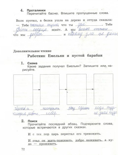 Страница (упражнение) 72 рабочей тетради. Страница 72 ГДЗ тетрадь по литературному чтению 3 класс Ефросинина