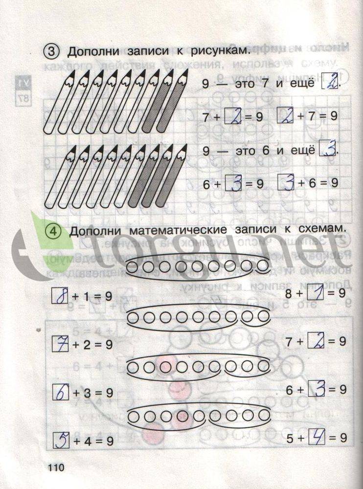 Страница (упражнение) 110 рабочей тетради. Страница 110 ГДЗ рабочая тетрадь по математике для самостоятельной работы 1 класс Захарова, Юдина