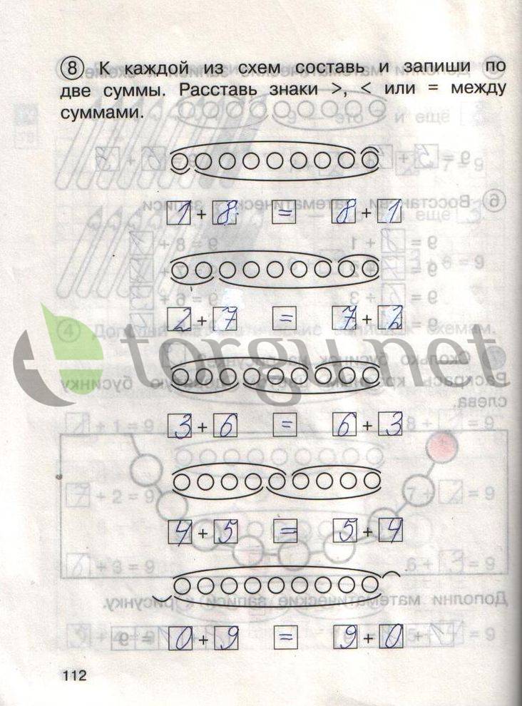 Страница (упражнение) 112 рабочей тетради. Страница 112 ГДЗ рабочая тетрадь по математике для самостоятельной работы 1 класс Захарова, Юдина