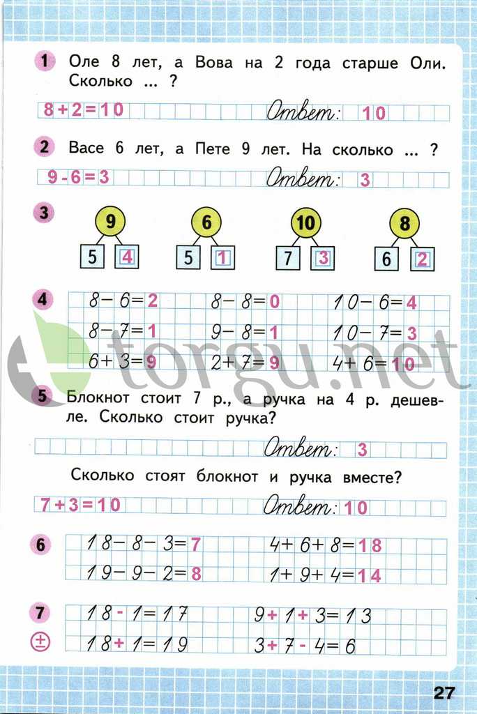 Страница (упражнение) 27 рабочей тетради. Страница 27 ГДЗ рабочая тетрадь по математике 1 класс Моро Моро, Волкова