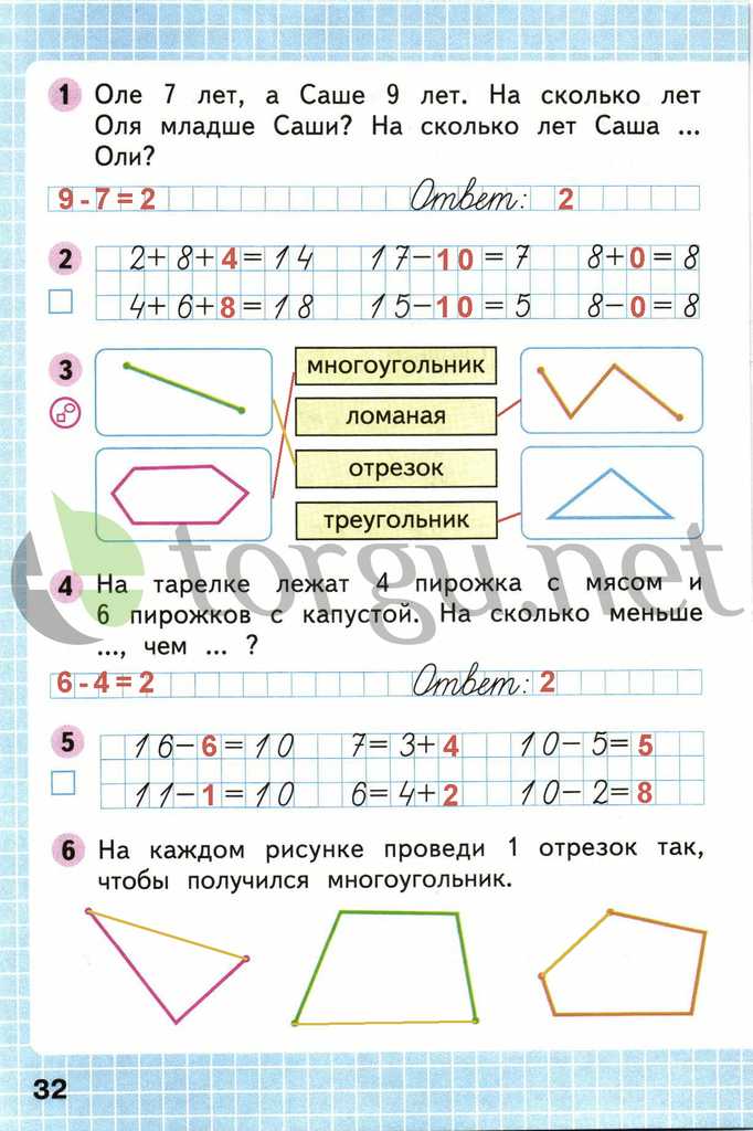 Страница (упражнение) 32 рабочей тетради. Страница 32 ГДЗ рабочая тетрадь по математике 1 класс Моро Моро, Волкова