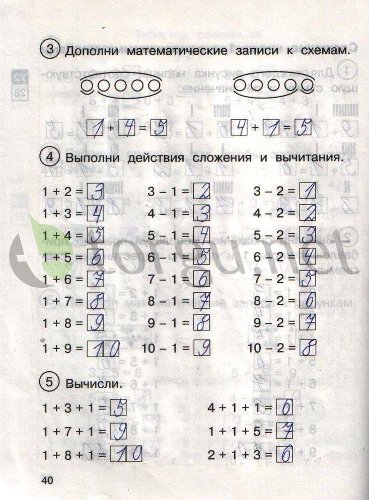 Страница (упражнение) 40 рабочей тетради. Страница 40 ГДЗ рабочая тетрадь по математике для самостоятельной работы 1 класс Захарова, Юдина