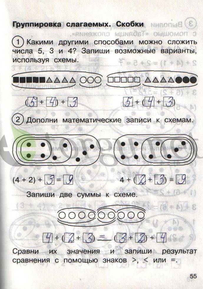 Страница (упражнение) 55 рабочей тетради. Страница 55 ГДЗ рабочая тетрадь по математике для самостоятельной работы 1 класс Захарова, Юдина