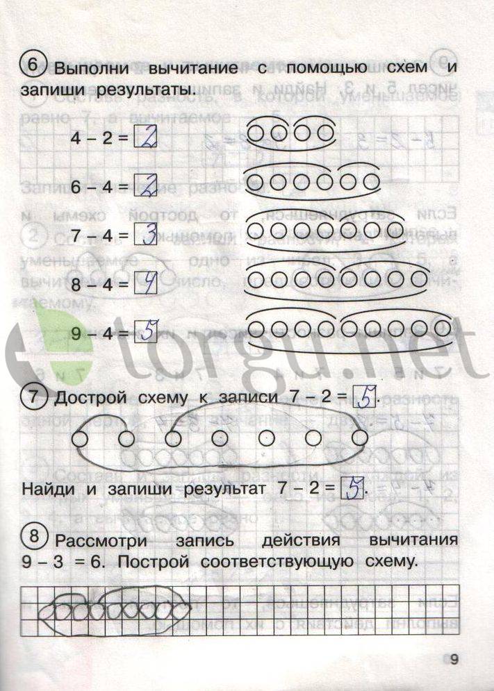 Страница (упражнение) 9 рабочей тетради. Страница 9 ГДЗ рабочая тетрадь по математике для самостоятельной работы 1 класс Захарова, Юдина