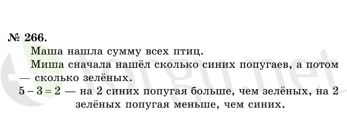 Страница (упражнение) 266 учебника. Ответ на вопрос упражнения 266 ГДЗ решебник по математике 1 класс Истомина