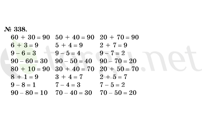 Страница (упражнение) 338 учебника. Ответ на вопрос упражнения 338 ГДЗ решебник по математике 1 класс Истомина