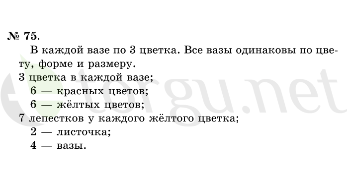 Страница (упражнение) 75 учебника. Ответ на вопрос упражнения 75 ГДЗ решебник по математике 1 класс Истомина