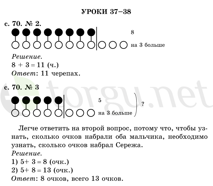 Страница (упражнение) 70 учебника. Страница 70 ГДЗ решебник по математике 1 класс Рудницкая, Кочурова, Рыдзе