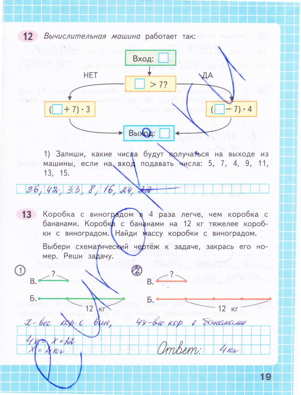 Страница (упражнение) 19 рабочей тетради. Страница 19 ГДЗ рабочая тетрадь по математике 4 класс Волкова