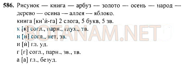 Страница (упражнение) 586 учебника. Ответ на вопрос упражнения 586 ГДЗ Решебник по Русскому языку 3 класс Рамзаева