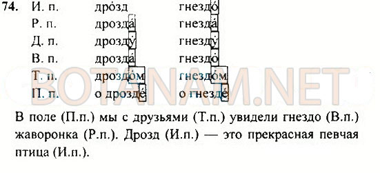 Страница (упражнение) 74 учебника. Ответ на вопрос упражнения 74 ГДЗ Решебник по Русскому языку 4 класс Рамзаева