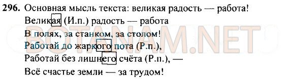 Страница (упражнение) 296 учебника. Ответ на вопрос упражнения 296 ГДЗ Решебник по Русскому языку 4 класс Рамзаева