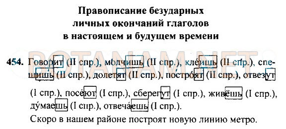 Страница (упражнение) 454 учебника. Ответ на вопрос упражнения 454 ГДЗ Решебник по Русскому языку 4 класс Рамзаева