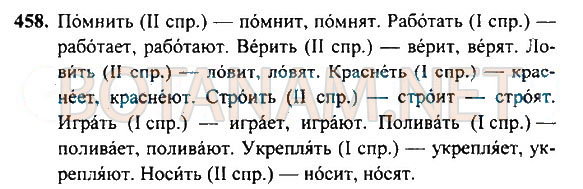 Страница (упражнение) 458 учебника. Ответ на вопрос упражнения 458 ГДЗ Решебник по Русскому языку 4 класс Рамзаева
