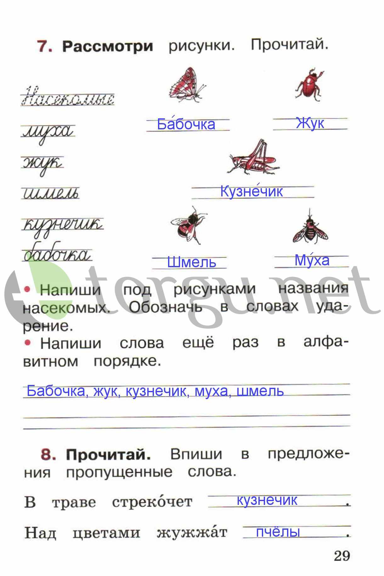 Страница (упражнение) 29 рабочей тетради. Страница 29 ГДЗ рабочая тетрадь по русскому языку 1 класс Канакина Канакина, Горецкий