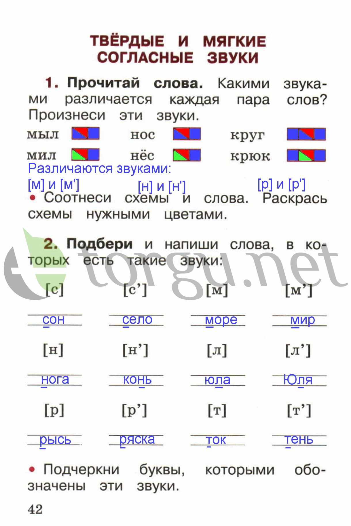 Страница (упражнение) 42 рабочей тетради. Страница 42 ГДЗ рабочая тетрадь по русскому языку 1 класс Канакина Канакина, Горецкий