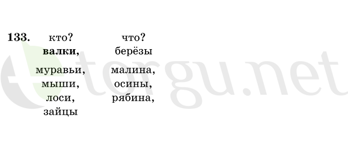 Страница (упражнение) 133 учебника. Ответ на вопрос упражнения 133 ГДЗ решебник по русскому языку 1 класс Рамзаева