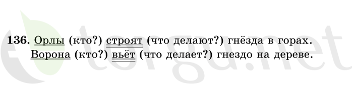 Страница (упражнение) 136 учебника. Ответ на вопрос упражнения 136 ГДЗ решебник по русскому языку 1 класс Рамзаева