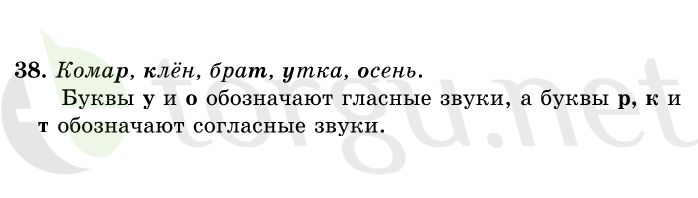 Страница (упражнение) 38 учебника. Ответ на вопрос упражнения 38 ГДЗ решебник по русскому языку 1 класс Рамзаева