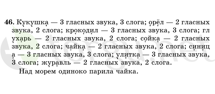 Страница (упражнение) 46 учебника. Ответ на вопрос упражнения 46 ГДЗ решебник по русскому языку 1 класс Рамзаева