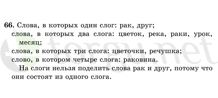 Страница (упражнение) 66 учебника. Ответ на вопрос упражнения 66 ГДЗ решебник по русскому языку 1 класс Рамзаева